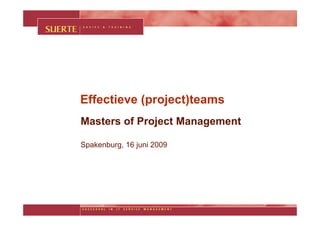 SUERTE   A D V I E S   &   T R A I N I N G




         Effectieve (project)teams
         Masters of Project Management

         Spakenburg, 16 juni 2009




         SUCCESVOL         IN   IT   SERVICE   MANAGEMENT
 