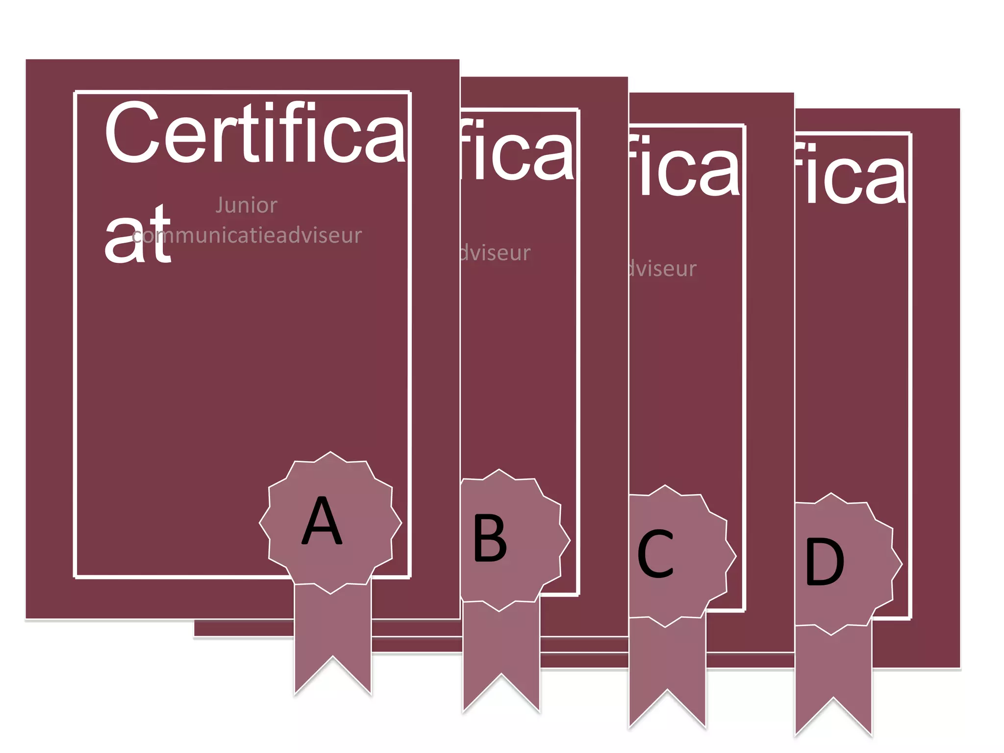 Certifica Certifica
     Certifica Certifica
      Junior
at at at at
communicatieadviseur
                     Senior
              communicatieadviseur
                                   Senior
                            communicatieadviseur




              A             B             C        D
 