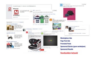 Voorbeelden betaald
Marketplace Ads
Page Post Ads
Promoted Posts
Sponsored Stories (gaan verdwijnen)
Sponsored Results
 