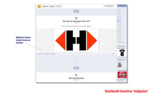 Voorbeeld timeline 'mijlpalen'
Mijlpalen komen
visueel terug op
timeline
 