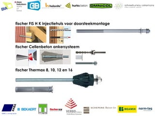 fischer FIS H K injectiehuls voor doorsteekmontage




fischer Cellenbeton ankersysteem




fischer Thermax 8, 10, 12 en 16
 