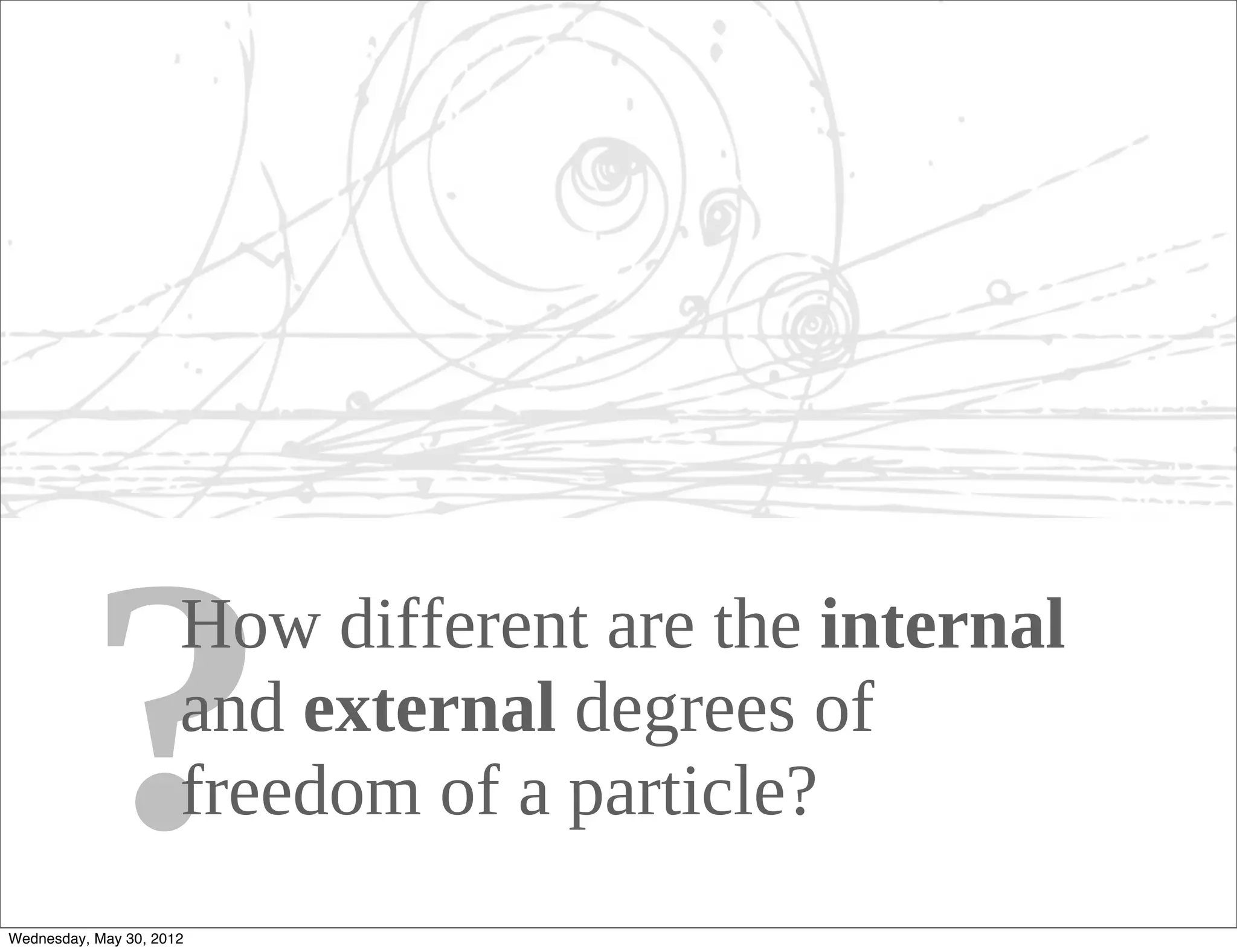 ?           How different are the internal
                      and external degrees of
                      freedom of a particle?
Wednesday, May 30, 2012
 
