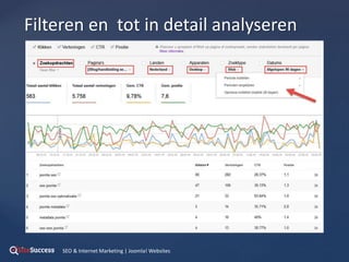{
Filteren en tot in detail analyseren
SEO & Internet Marketing | Joomla! Websites
 