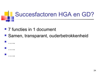 Succesfactoren HGA en GD?






7 functies in 1 document
Samen, transparant, ouderbetrokkenheid
…..
…..
…..

24

 