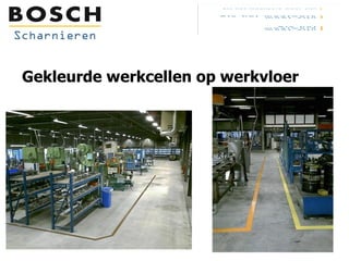 Gekleurde werkcellen op werkvloer 