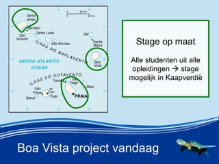 Boa Vista project vandaag
Stage op maat
Alle studenten uit alle
opleidingen ? stage
mogelijk in Kaapverdi?
 