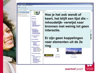 Hoe je het ook wendt of keert, het blijft een lijst die –inhoudelijk- verwijst naar bronnen met weinig tot geen interactie. Er zijn geen koppelingen naar elementen uit de 2e ring  