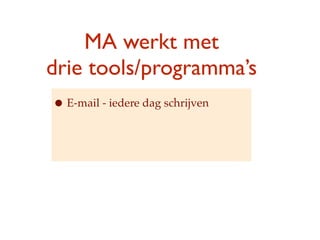 MA werkt met
drie ٴǴǱ/ǲ
? E-mail - iedere dag schrijven
 