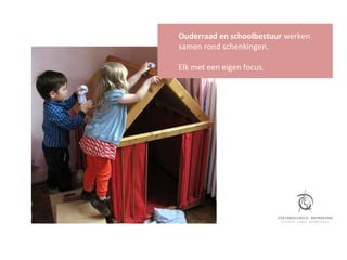 Ouderraad en schoolbestuur werken
samen rond schenkingen.

Elk met een eigen focus.
 