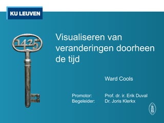 Visualiseren van
veranderingen doorheen
de tijd
Ward Cools
Promotor:
Begeleider:

Prof. dr. ir. Erik Duval
Dr. Joris Klerkx

 