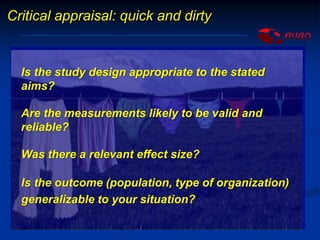 CAT: Critically Appraised Topic



  A critically appraised topic (or CAT) is a structured, short (3
  pages max) summary ...