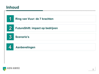 2
Inhoud
11 Ring van Vuur: de 7 krachten
44
22 FutureShift: impact op bedrijven
33 Scenario’s
Aanbevelingen
 