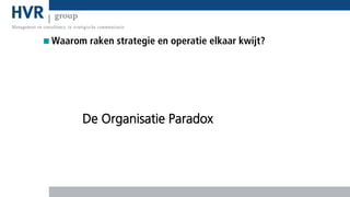 Waarom raken strategie en operatie elkaar kwijt?

De Organisatie Paradox

 