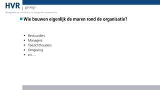 Wie bouwen eigenlijk de muren rond de organisatie?







Bestuurders
Managers
Toezichthouders
Omgeving
en….

 