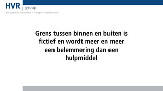 Grens tussen binnen en buiten is
fictief en wordt meer en meer
een belemmering dan een
hulpmiddel

 
