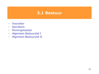 Voorzitter Secretaris Penningmeester Algemeen Bestuurslid I Algemeen Bestuurslid II 3.1 Bestuur 
