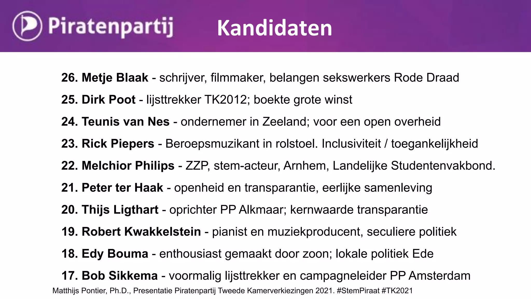 Piratenpartij presentatie programma en kandidaten Tweede kamerverkiezingen 2021