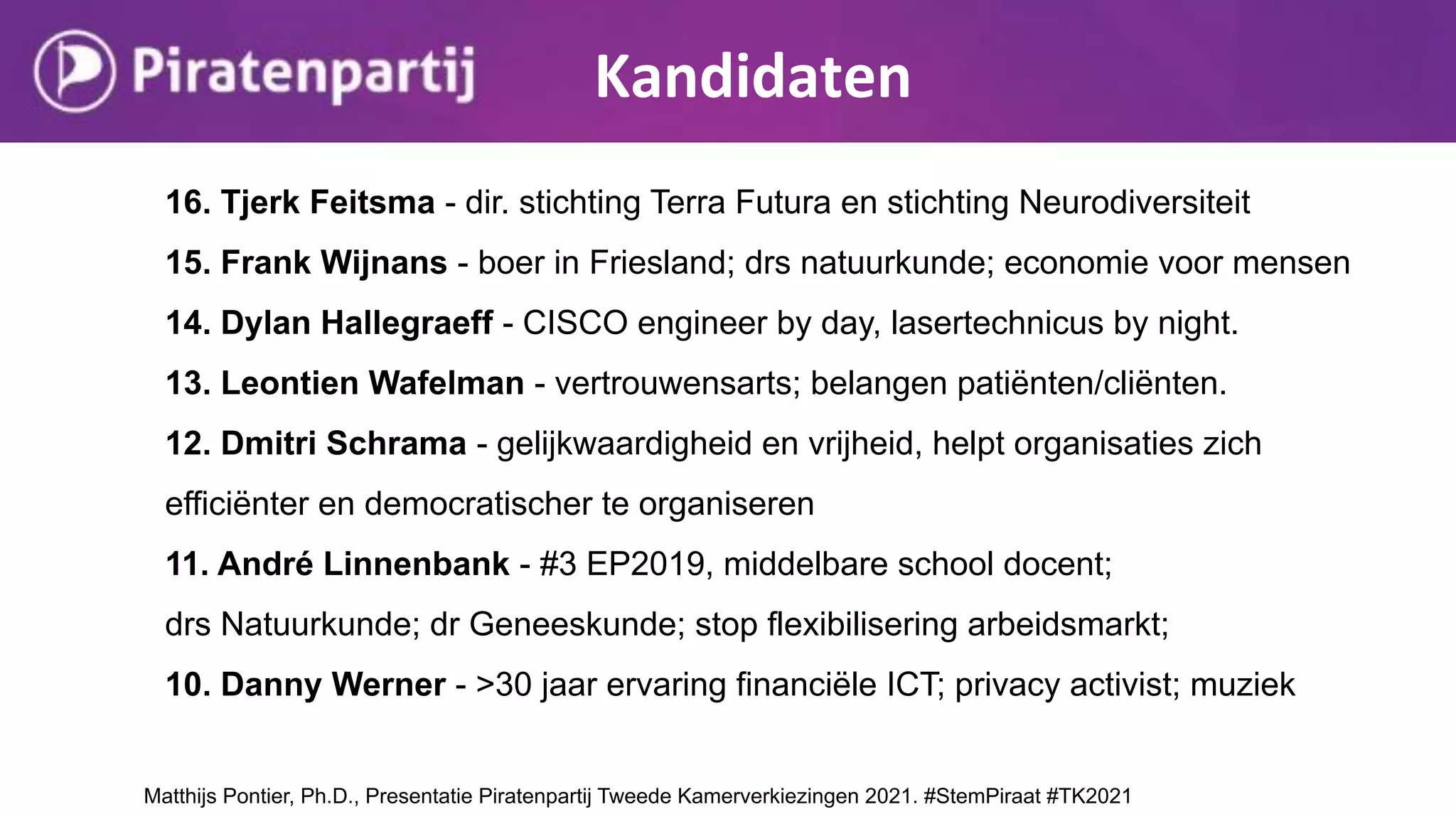Piratenpartij presentatie programma en kandidaten Tweede kamerverkiezingen 2021