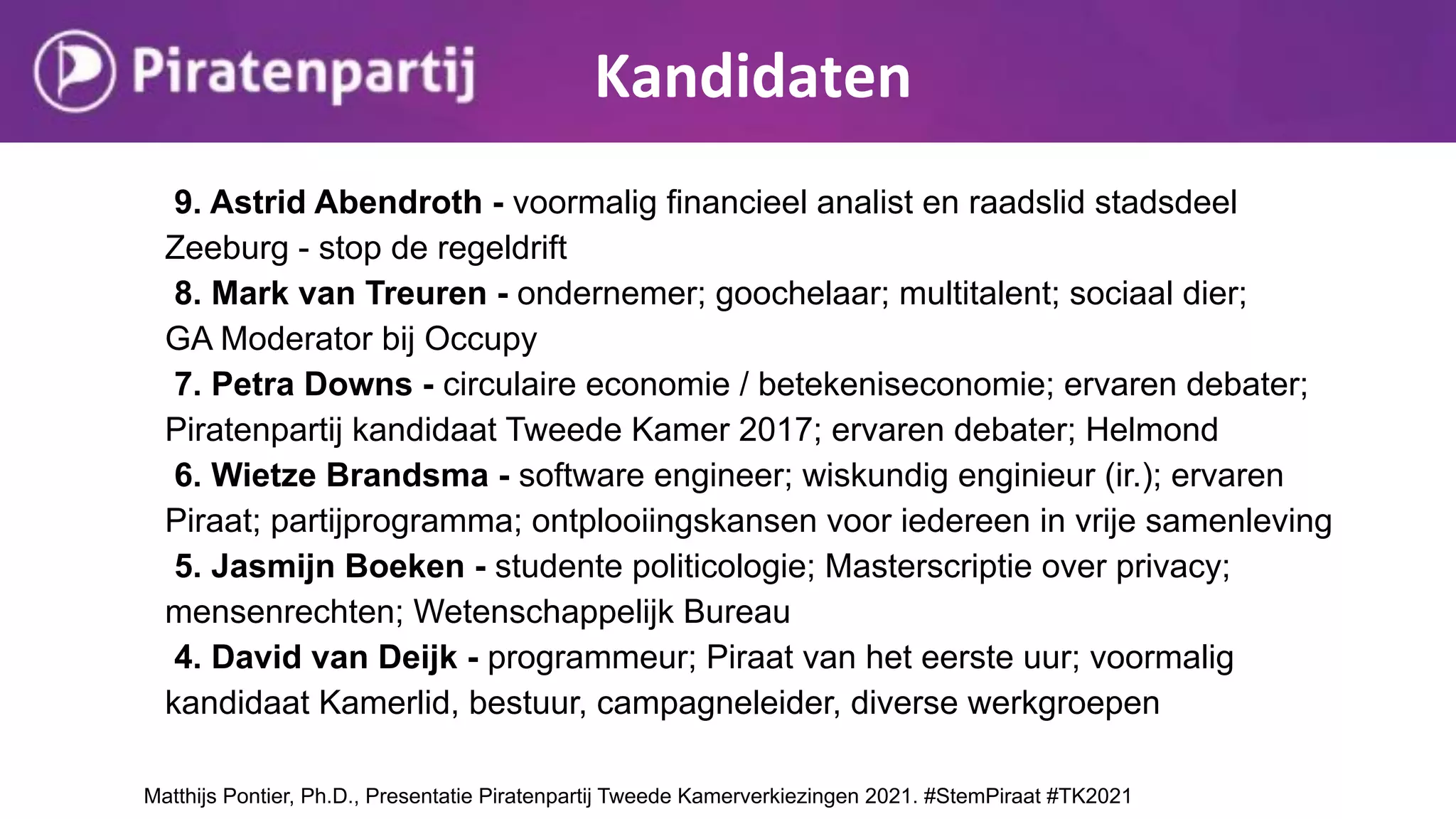 Piratenpartij presentatie programma en kandidaten Tweede kamerverkiezingen 2021