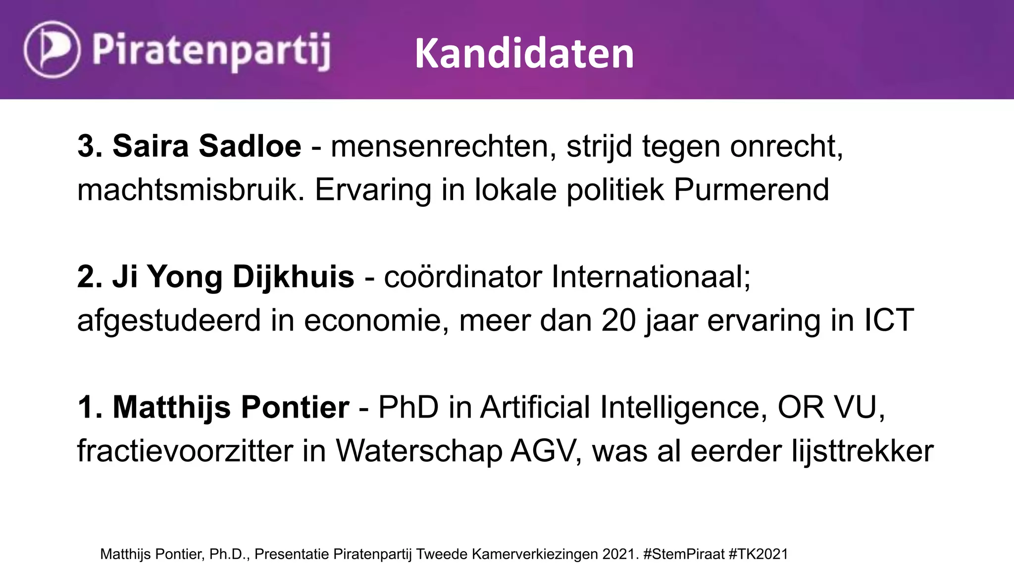 Piratenpartij presentatie programma en kandidaten Tweede kamerverkiezingen 2021