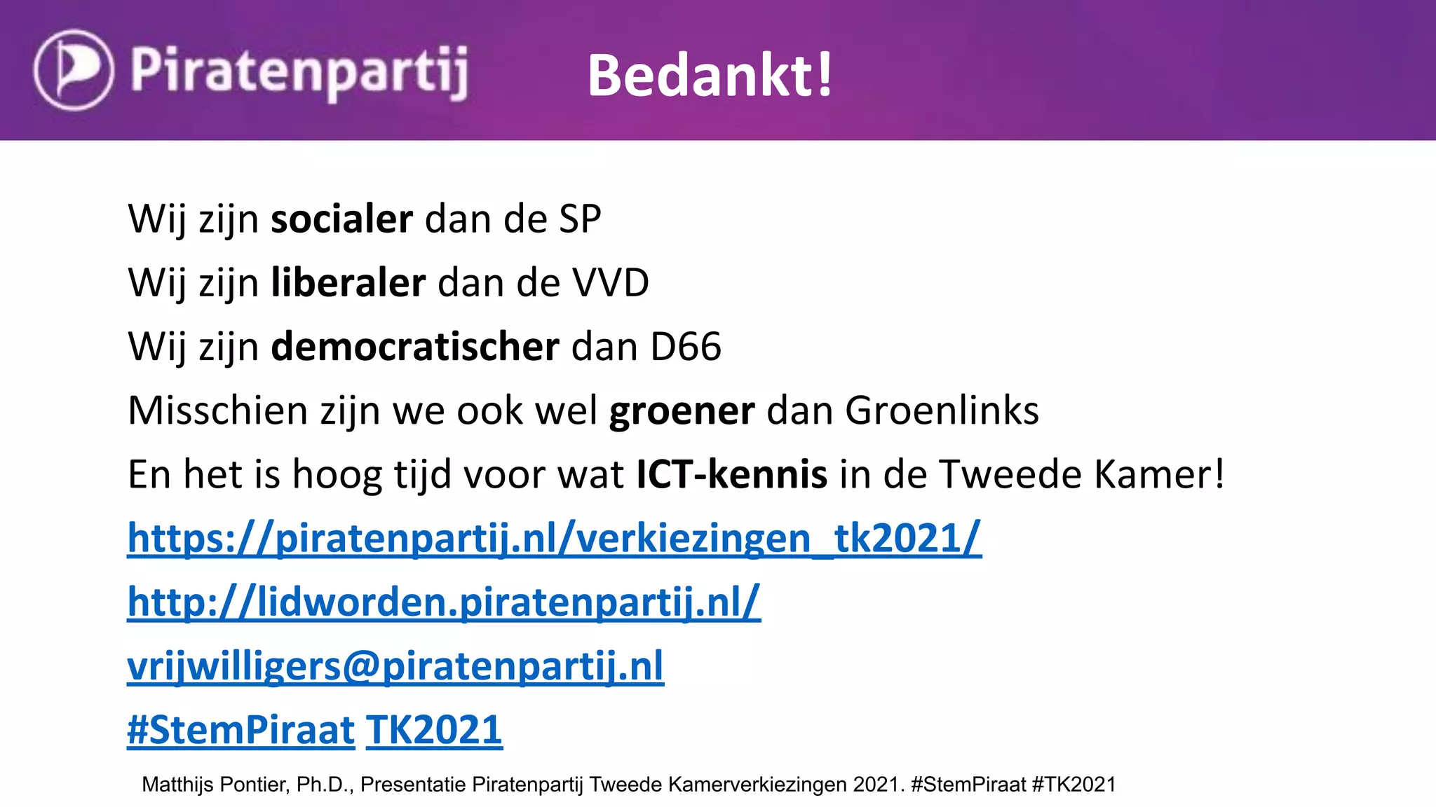 Piratenpartij presentatie programma en kandidaten Tweede kamerverkiezingen 2021