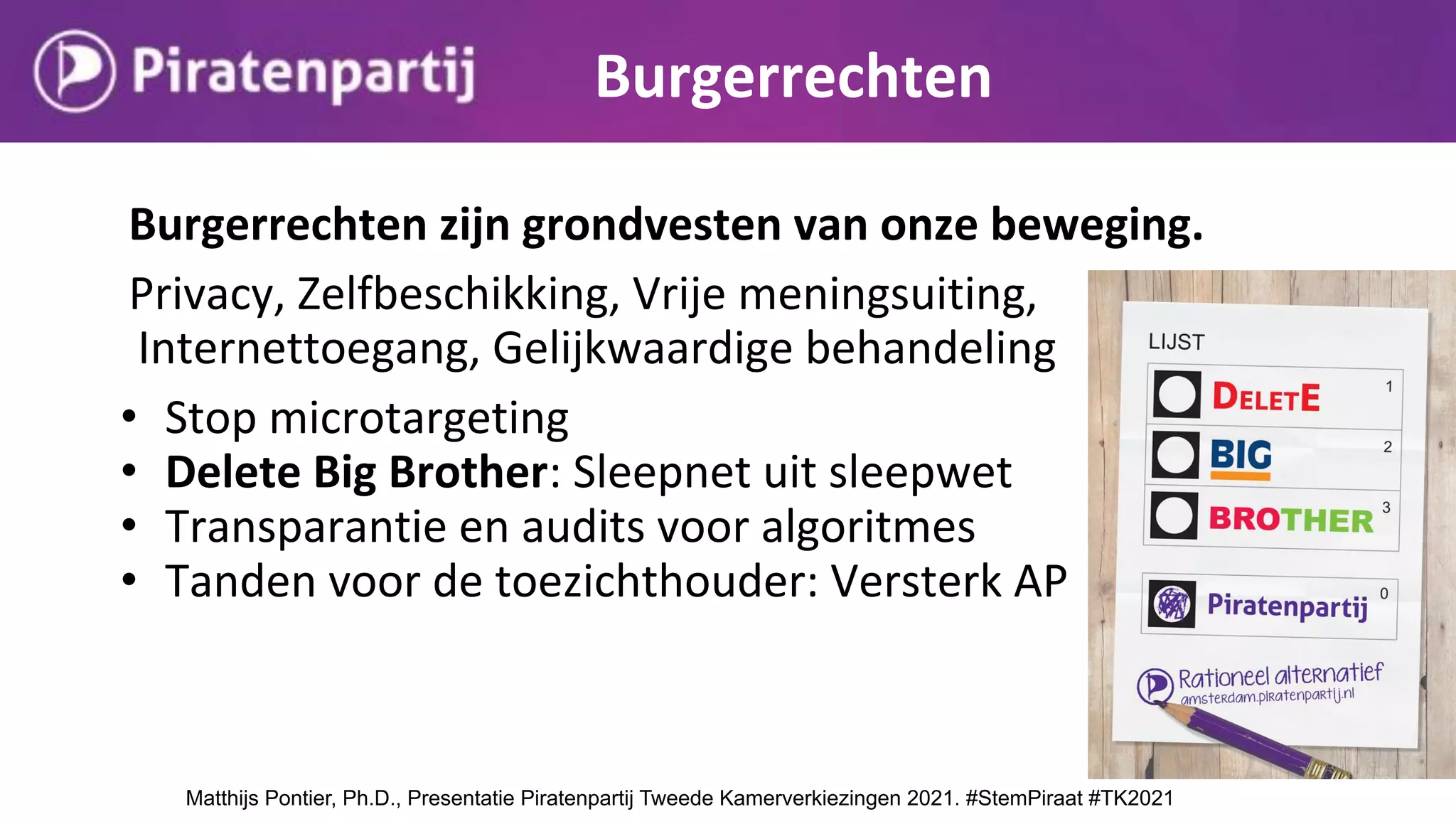 Piratenpartij presentatie programma en kandidaten Tweede kamerverkiezingen 2021