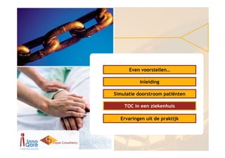 Even voorstellen…

          Inleiding

Simulatie doorstroom patiënten

    TOC in een ziekenhuis

  Ervaringen uit de praktijk
 