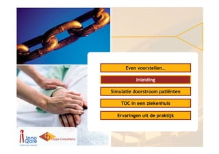 Even voorstellen…

          Inleiding

Simulatie doorstroom patiënten

    TOC in een ziekenhuis

  Ervaringen uit de praktijk
 