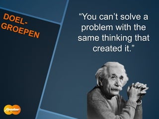 “You can‟t solve a
 problem with the
same thinking that
    created it.”
 