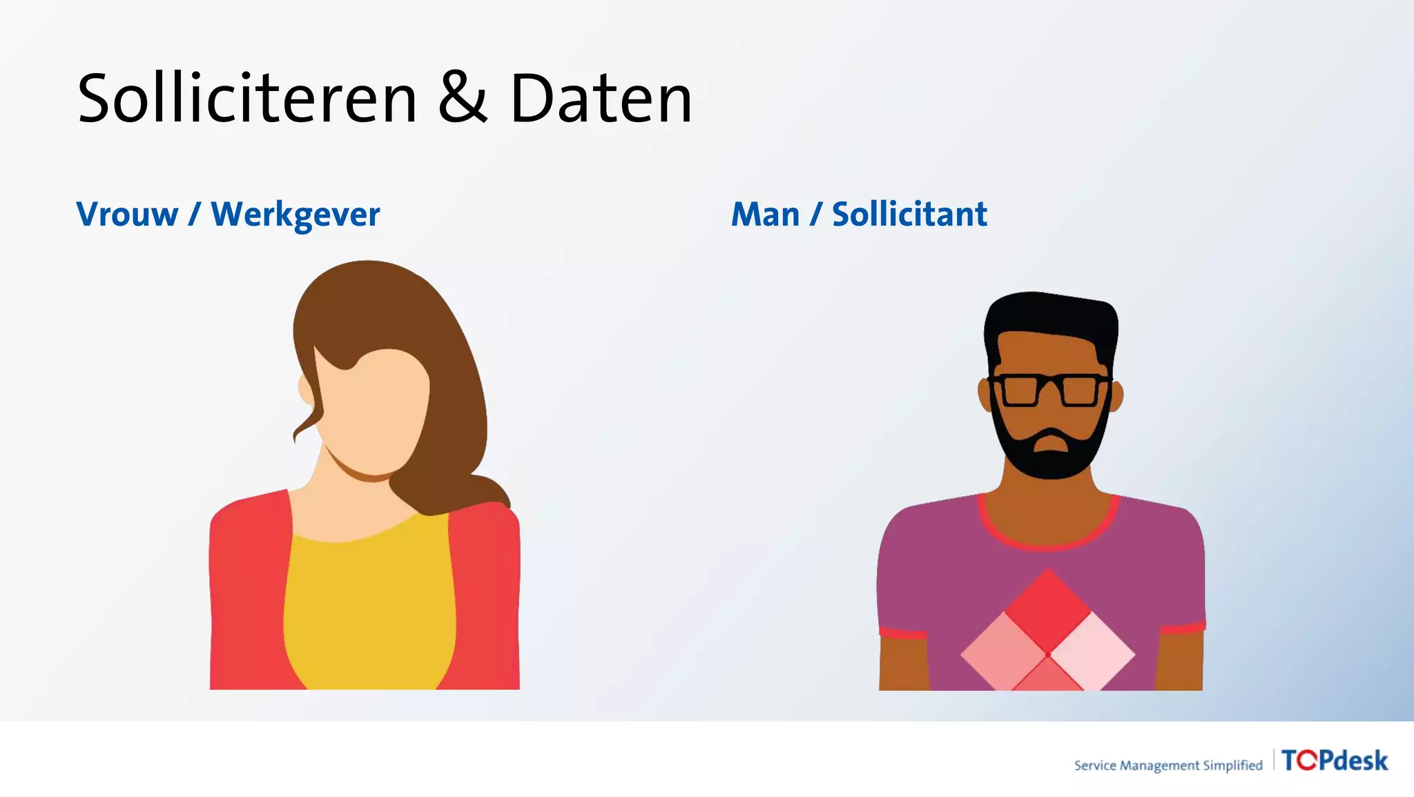 Solliciteren & Daten
Man / SollicitantVrouw / Werkgever
 