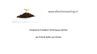 www.eftonlinecoaching.nl
Emotional Freedom Techniques Online
Jan Erik & Eelko van Groen
 