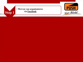 • Werven van organisatoren
                via Facebook
Stap 1
 