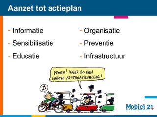Aanzet tot actieplan Informatie Sensibilisatie Educatie Organisatie Preventie Infrastructuur   
