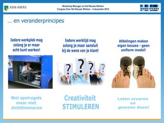 Workshop Manager en Het Nieuwe Werken
Congres Over Het Nieuwe Werken – 4 december 2014
… en veranderprincipes
 