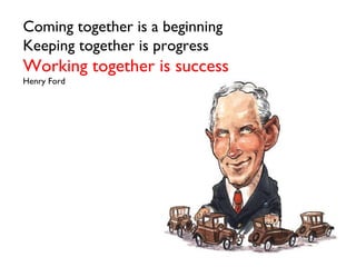 Coming together is a beginning Keeping together is progress Working together is success Henry Ford 