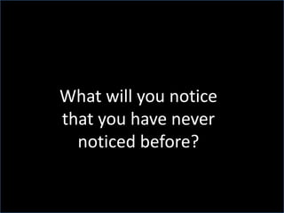 What will you notice that you have never noticed before?