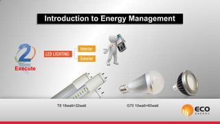 Introduction to Energy Management




Execute




             T8 18watt=32watt   G70 10watt=60watt
 