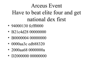 Pokemon Diamond Action Replay Codes | PPT
