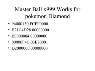Pokemon Diamond Action Replay Codes