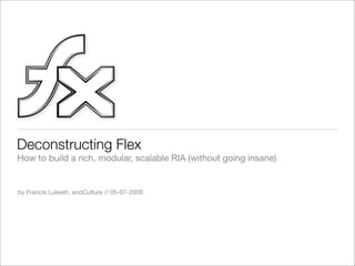 Deconstructing Flex
How to build a rich, modular, scalable RIA (without going insane)


by Francis Lukesh, andCulture // 05-07-2009
 