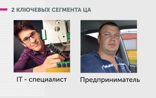 2 КЛЮЧЕВЫХ СЕГМЕНТА ЦА
IT - специалист Предприниматель
 