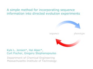 A simple method for incorporating sequence information into directed evolution experiments Kyle L. Jensen*, Hal Alper*, Curt Fischer, Gregory Stephanopoulos Department of Chemical Engineering Massachusetts Institute of Technology sequence phenotype 
