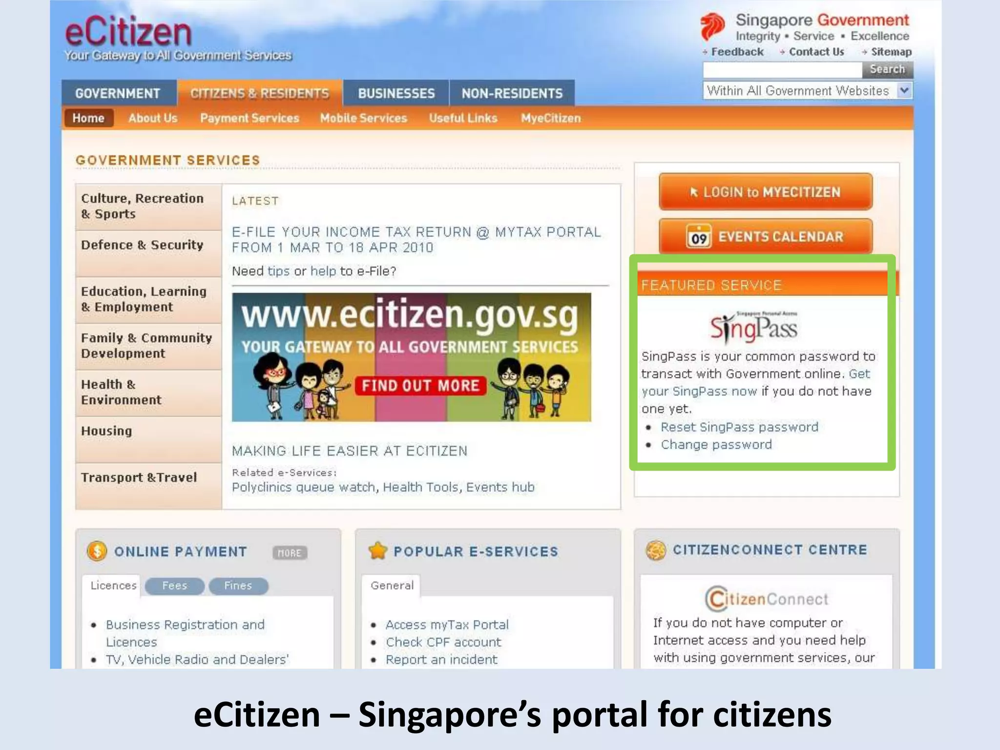 eCitizen– Singapore’s portal for citizens 