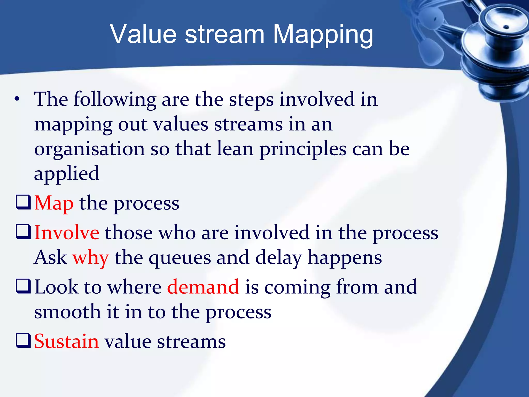                -     PerfectionLean thinking categories of waste and health care examplesCorrection (defects): Adverse drug reactions Readmission because of inappropriate dischargeWaiting: Waiting for doctors to discharge patientsWaiting for test resultsTransportation: Central equipment stores rather than ward based stores for commonly used items