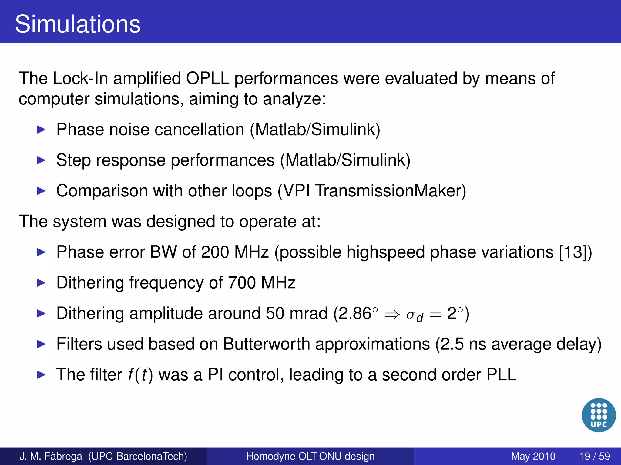 Homodyne OLT-ONU design for access optical networks