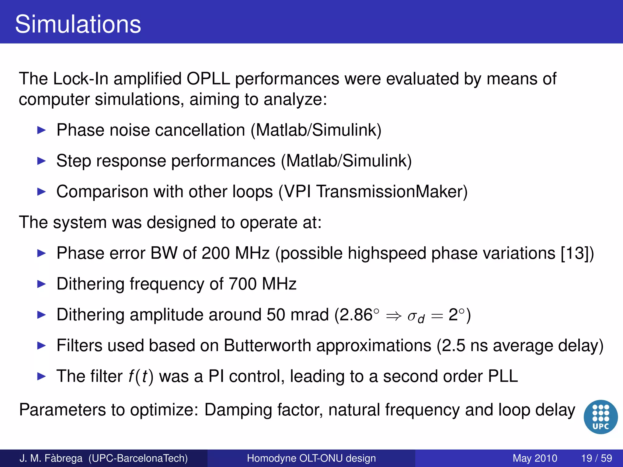 Homodyne OLT-ONU design for access optical networks