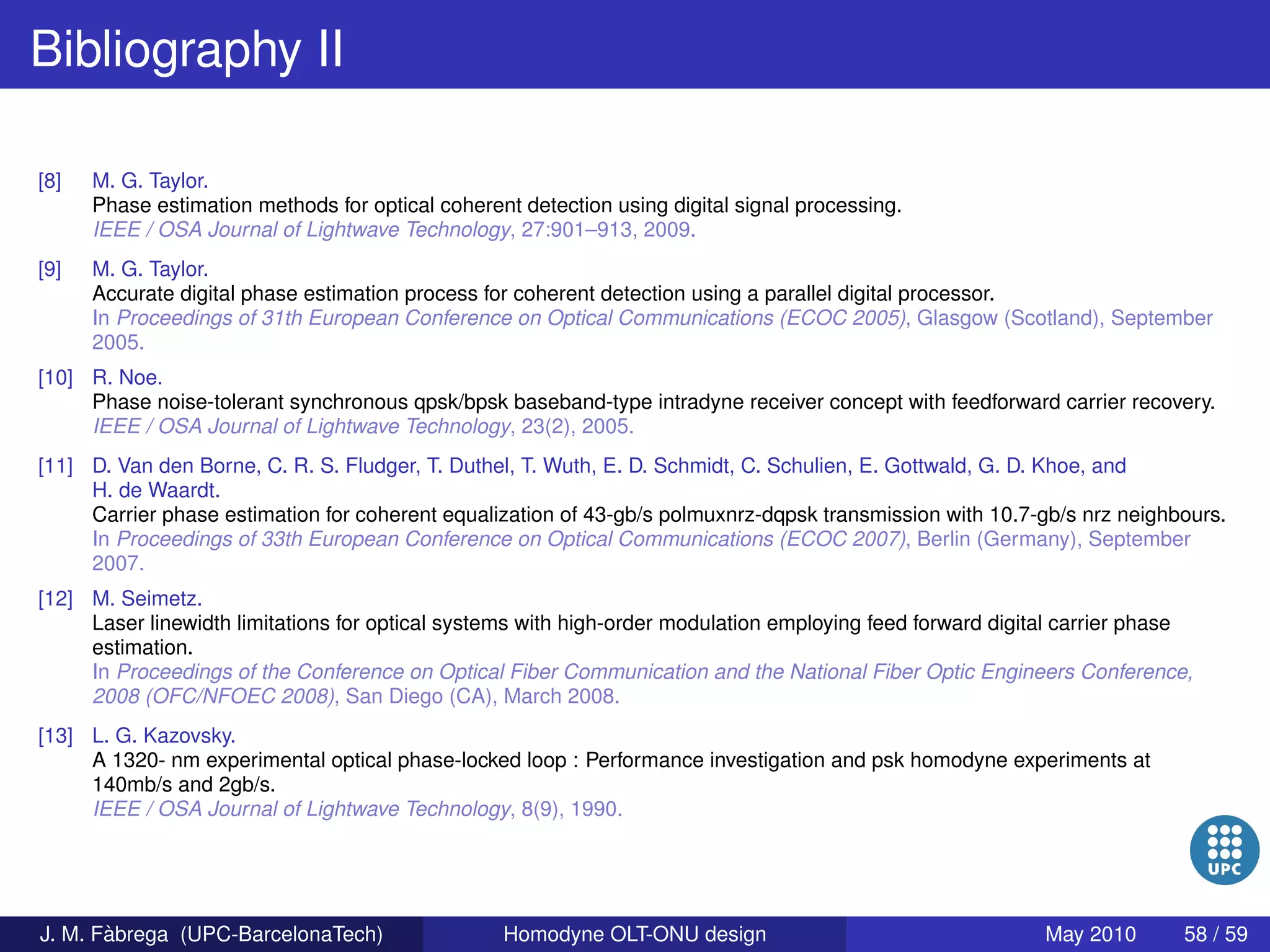 Homodyne OLT-ONU design for access optical networks