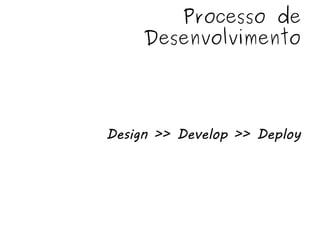 Processo de
     Desenvolvimento




Design >> Develop >> Deploy
 