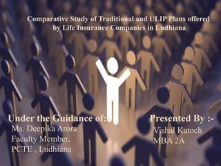 Comparative Study of Traditional and ULIP Plans offered by Life Insurance Companies in Ludhiana Under the Guidance of:-              Presented By :- Ms. DeepikaArora Faculty Member,  PCTE , Ludhiana VishalKatoch MBA 2A 