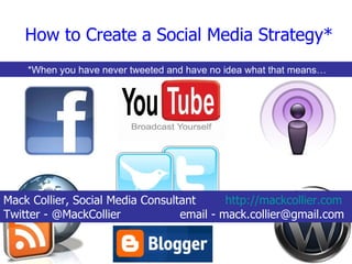 How to Create a Social Media Strategy* *When you have never tweeted and have no idea what that means… Mack Collier, Social Media Consultant  http://mackcollier.com   Twitter - @MackCollier  email - mack.collier@gmail.com 
